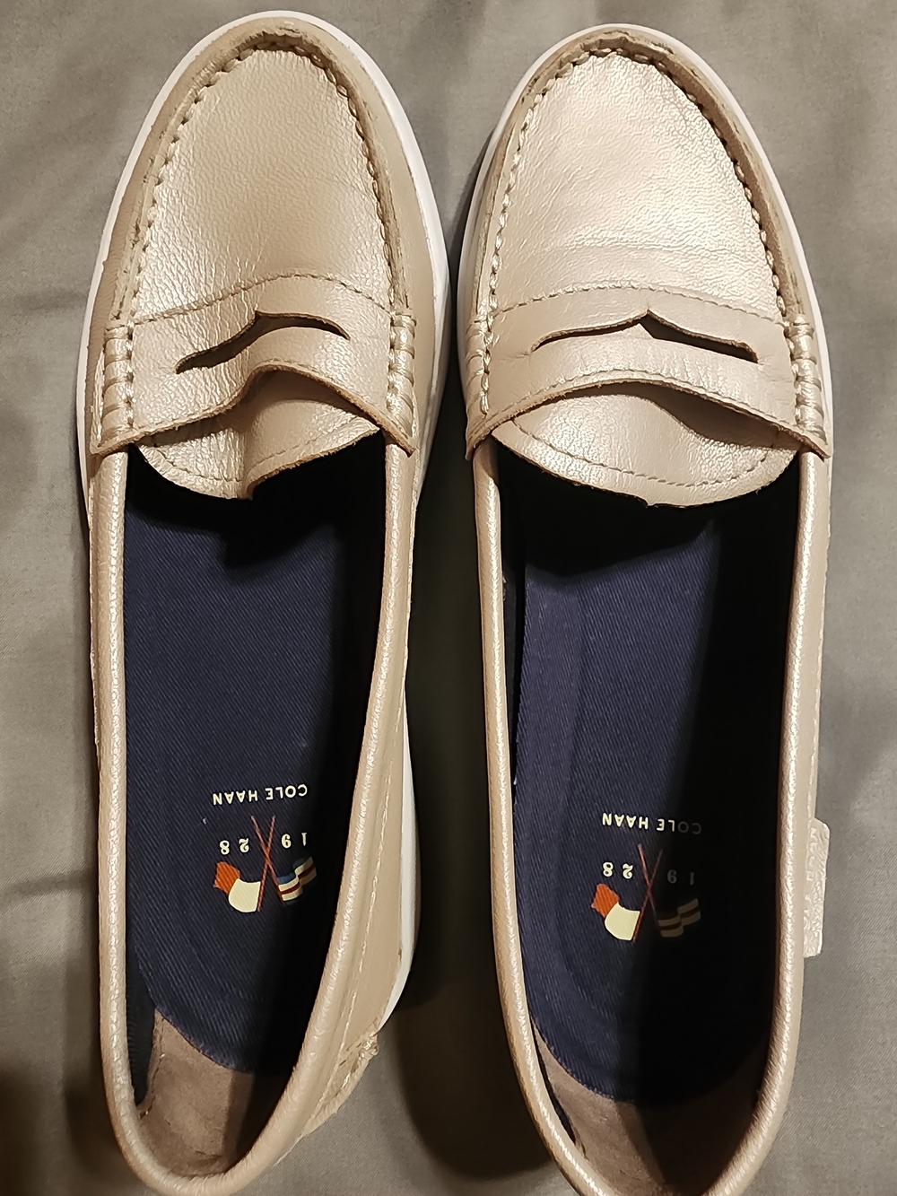Cole Haan Beige Leather Penny Loafers